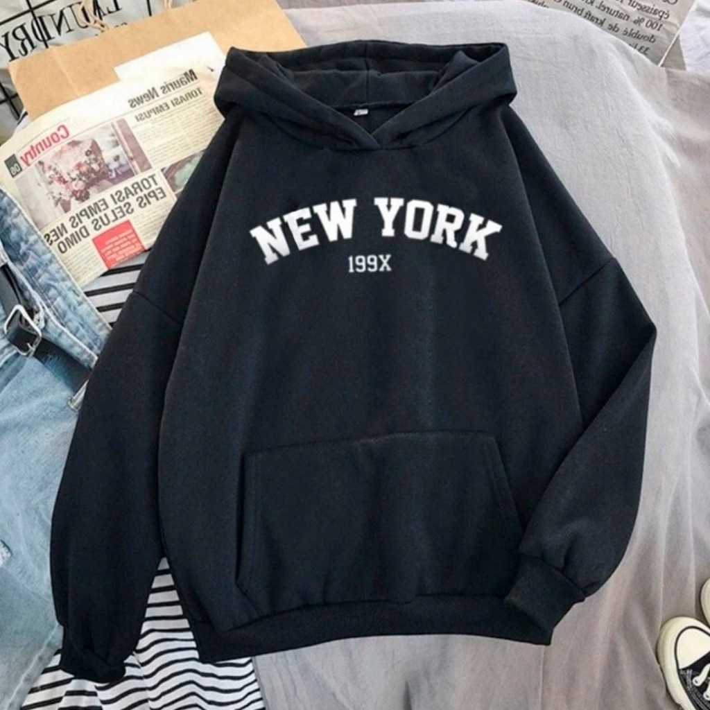 Moletom Cangurú Unissex Blusa de Frio  Feminino Masculino Flanelado  New York 199X Casaco 100% Algodão