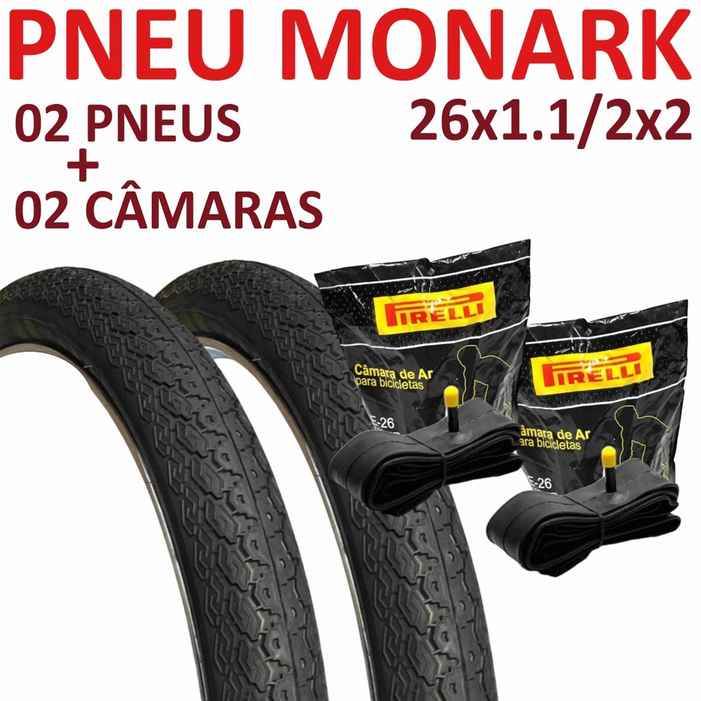 Par de Pneu 26x1.1/2x2 - K178 - Kenda Monark + 2 Camaras aro 26 Pirelli Bico Grosso (2 Pneus + 2 Camaras)