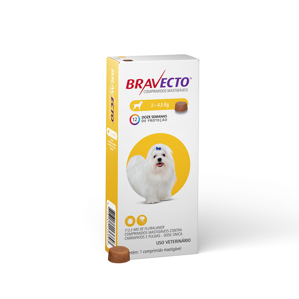 Bravecto Cães De 2 a 4,5kg 112,5mg Antipulgas e Carrapatos - Original MSD