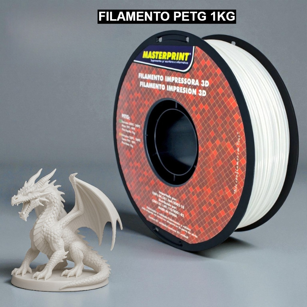 Filamento PETG 1.75mm 1Kg Masterprint Alta Resistência Impressora 3D Baixo Warping Alta Qualidade