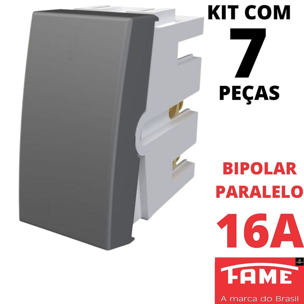7un Módulo Interruptor Bipolar Paralelo Three Way 16A Habitat Onix Cinza FAME