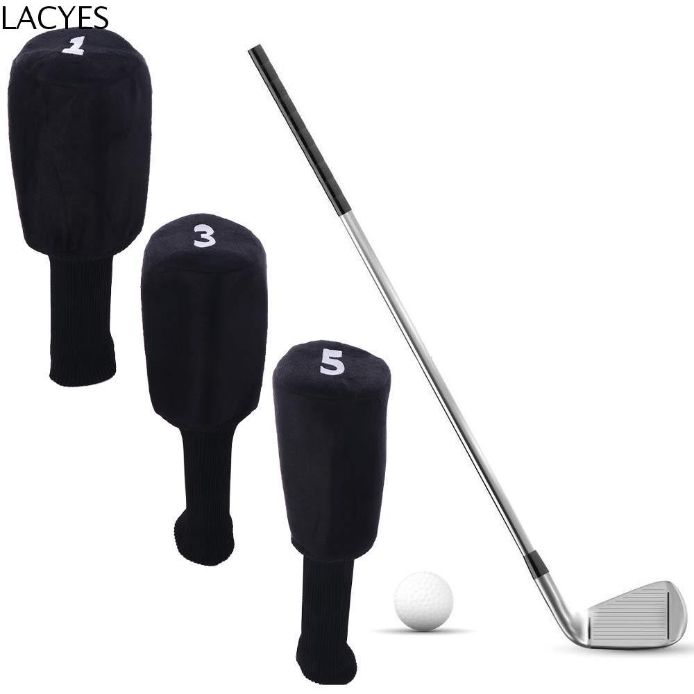 LACYES Capas De Cabeça De Golfe , Protetor De Clube Com Etiqueta De Número De Pescoço Longo , Pretas À Prova De Sujeira 