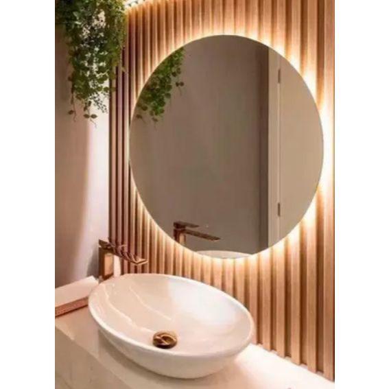Lindo Espelho Redondo 90cm Lapidado Habitat Moderno Decorativo C/LED PILHAS (REDONDO) Lindo