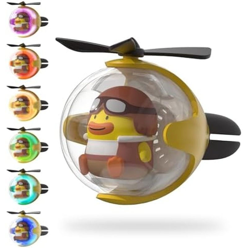 Desodorizador de Ar para Carro em Forma de Pato Amarelo com Luz Automática de 6 Cores &amp;     4 Tabletes Aromatizantes