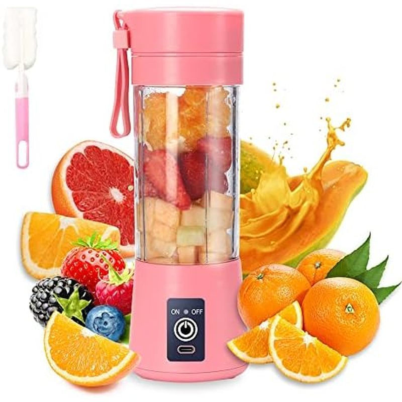 Copo Liquidificador Portátil, Espremedor Elétrico USB, Mini Liquidificador para Shakes e Smoothies, Suco, 380ml, Seis Lâ