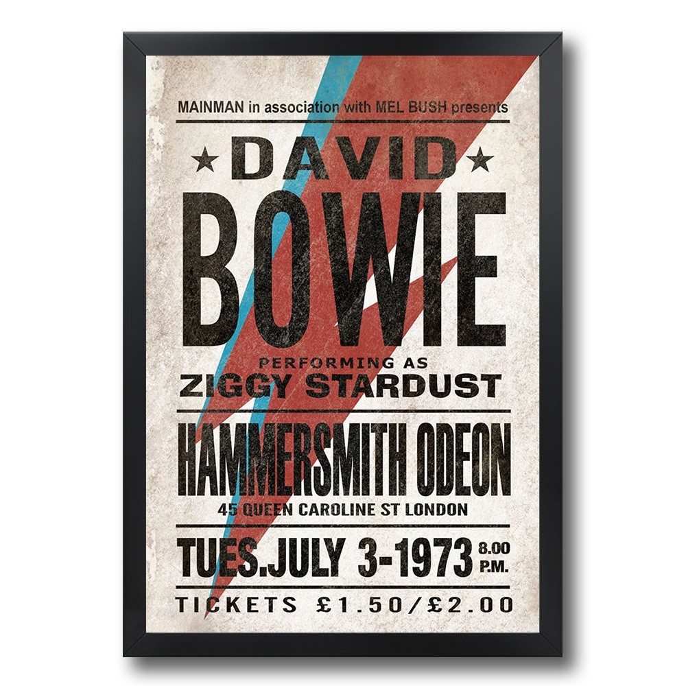 Quadro com Moldura David Bowie Stardust Chameleon Premium Pôster Opções de Tamanho