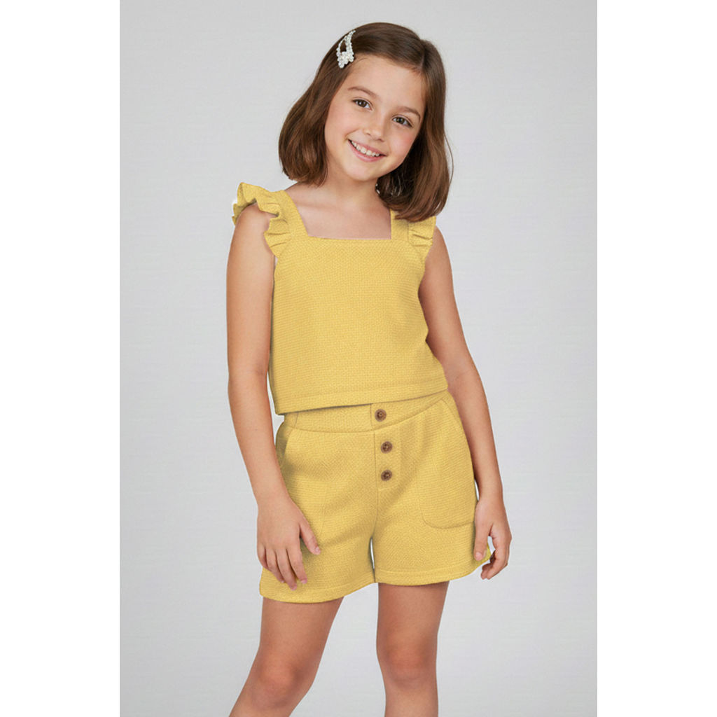 Conjunto Infantil Menina Texturizado Babados Elian Amarelo