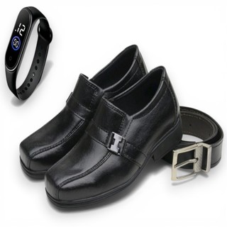 Kit Sapato Social Infantil Masculino + Cinto + Relógio Digital Elegante Confortável Completo