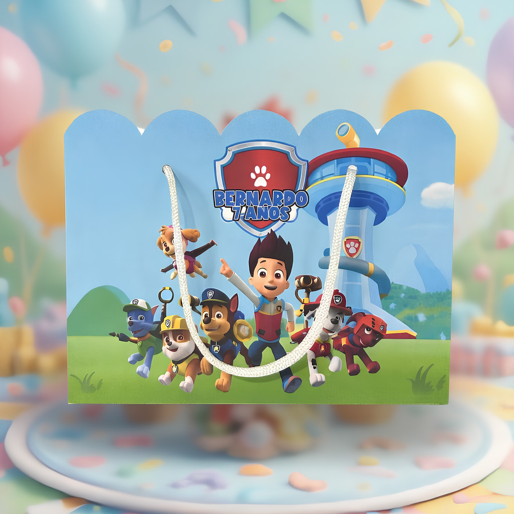 Kit Sacolinha Sacola Papelaria Personalizada Patrulha Canina Sacolinha de Lembrancinha Caixinha para Festa