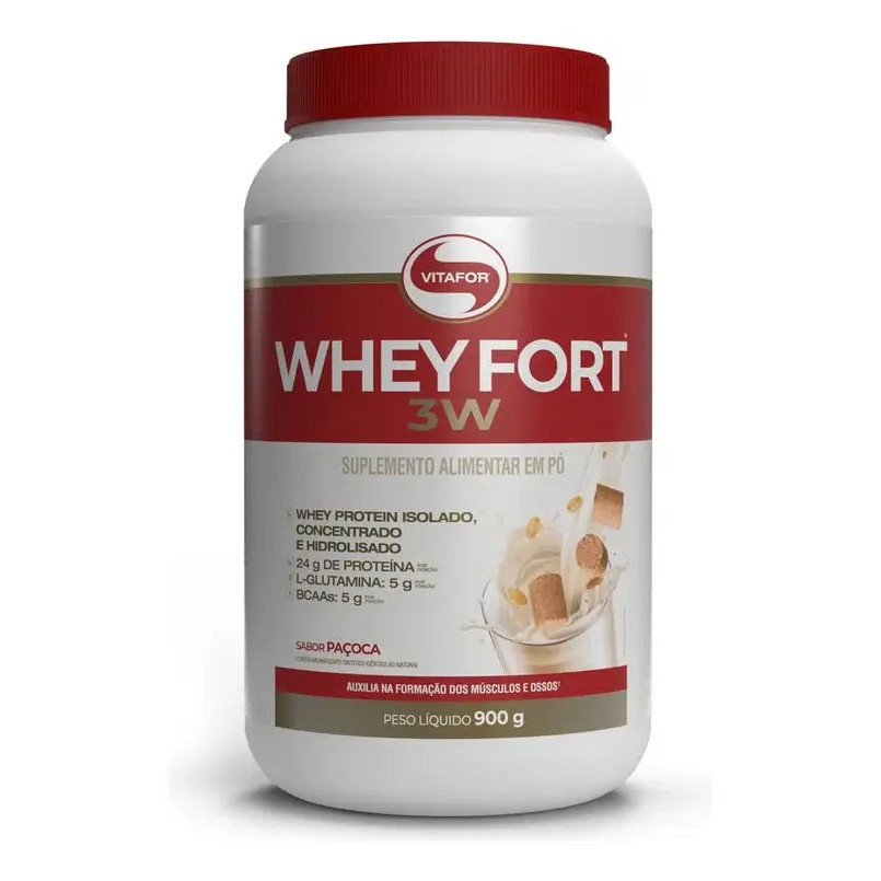 Whey Fort 3w Vitafor 900g Sabor Paçoca Suplemento Alimenta