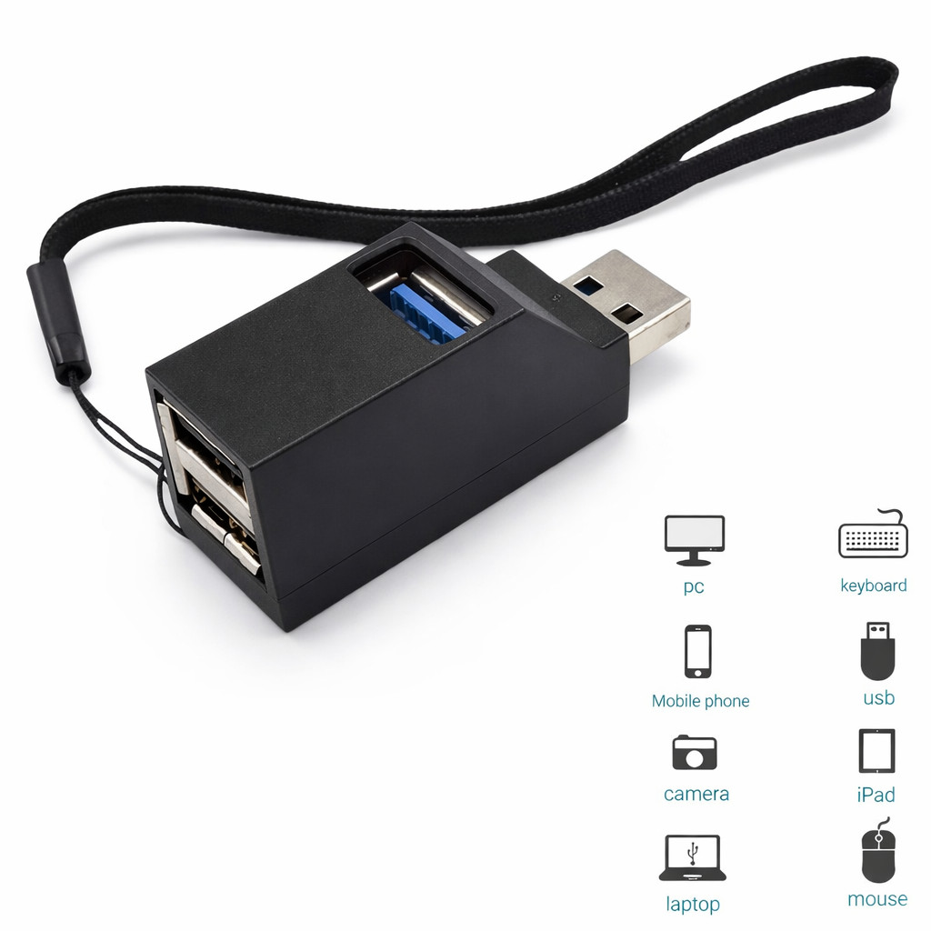 Hub USB 3 Portas Compacto Tipo Chaveiro para PC Notebook Mouse Teclado Pendrive