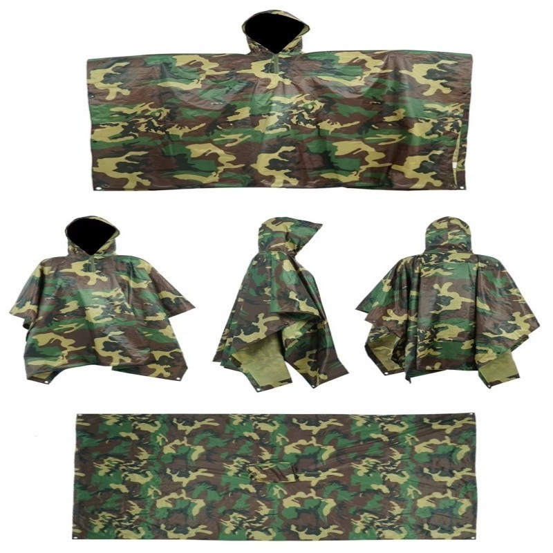 Poncho Militar Camuflado 3 em 1 — Capa de Chuva, Lona Camping e Abrigo Impermeável DKL