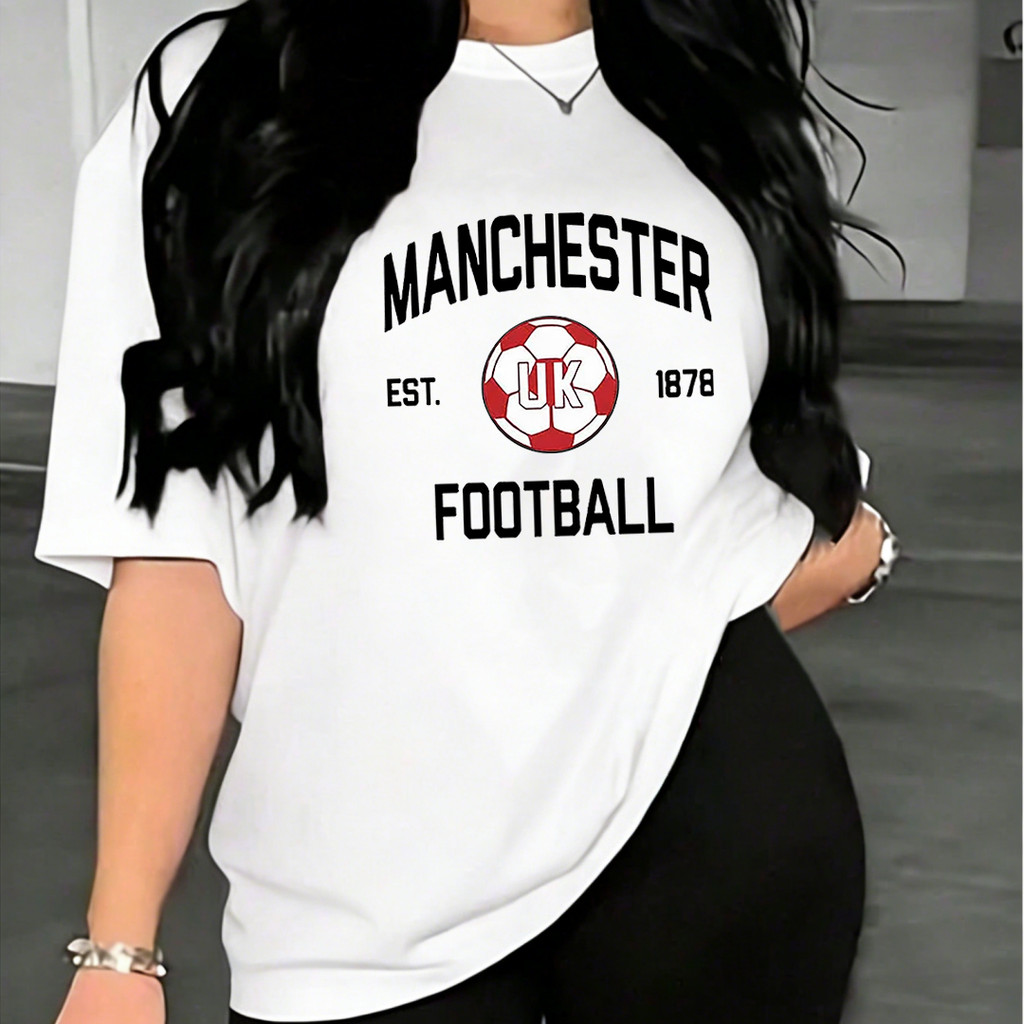 2026 Camiseta Feminina Oversized Estampa Manchester Uk Football 1878 T-shirt Streetwear