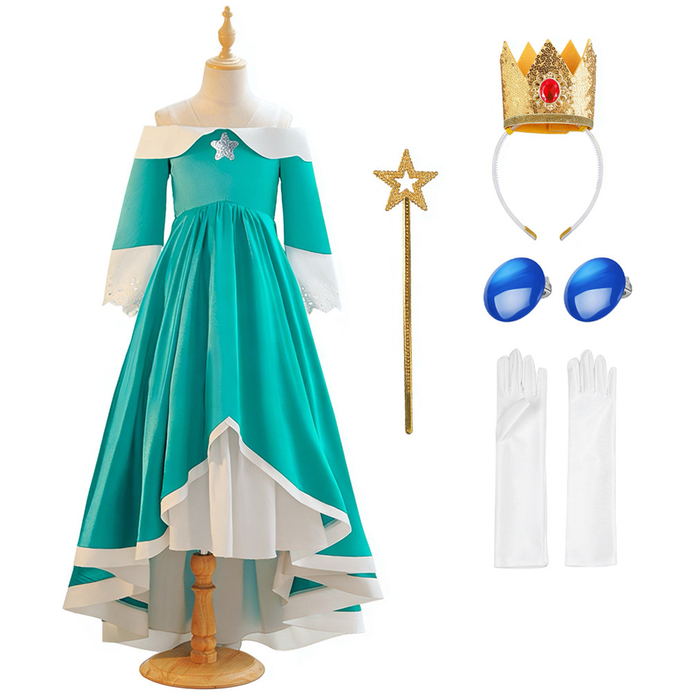 Menina Mario Traje Verão Verde Princesa Vestido De Festa 2026 Cosplay Halloween Manga Longa Cinta