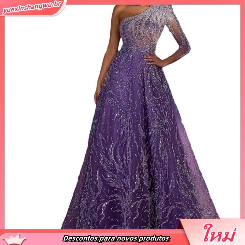 Vestido Longo Vestido de Noite Vestido de Noite Feminino Vestido de Lantejoulas com Manga Aberta Vestido com Fenda Vesti