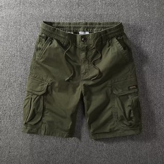 Macacão de algodão puro verde do exército, Shorts masculinos de verão, estilo japonês, roupa de rua, calças médias, roup