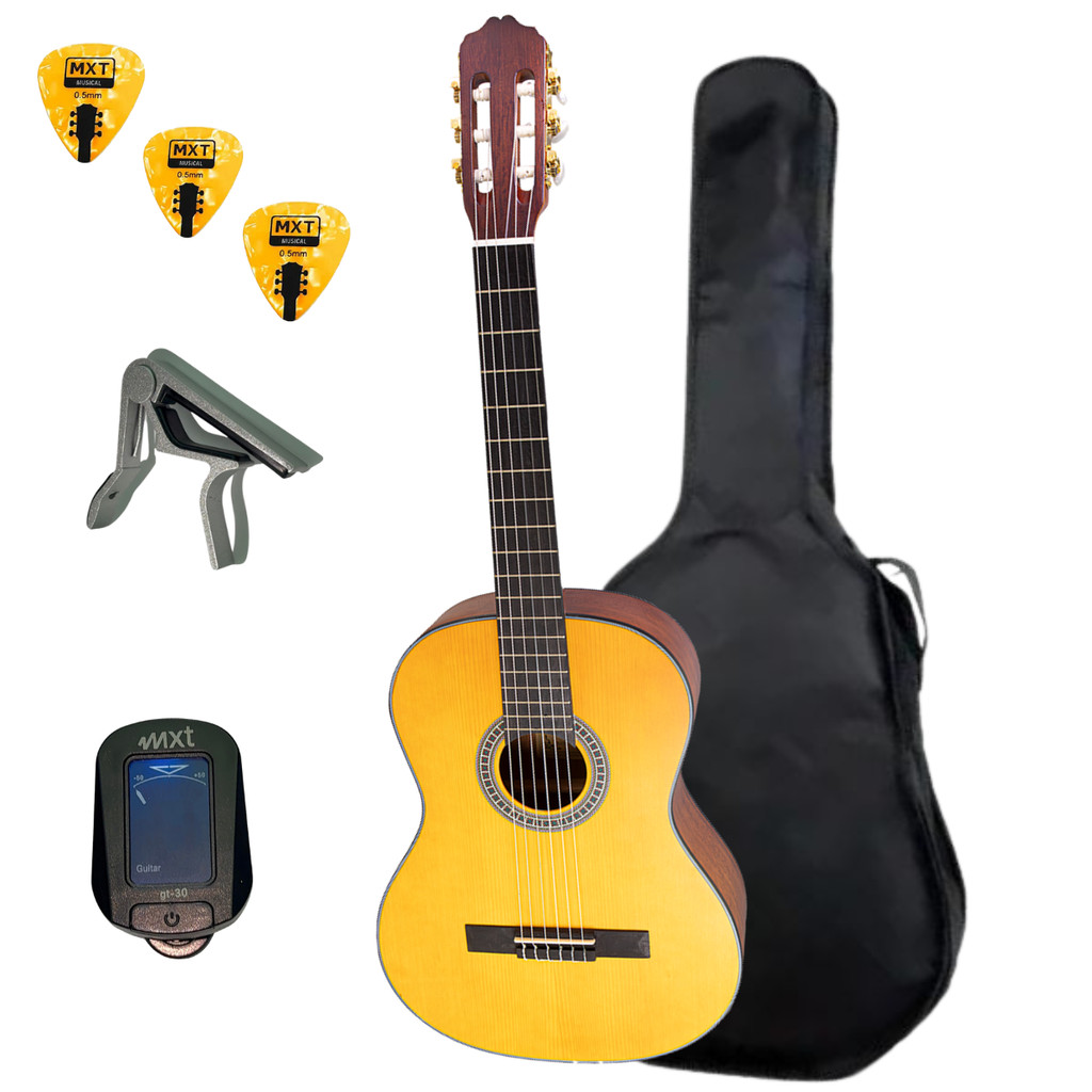 Kit Violão Acústico Mxt 38C NT Clássico Nylon C/Capa + Afinador Capotraste e Palheta