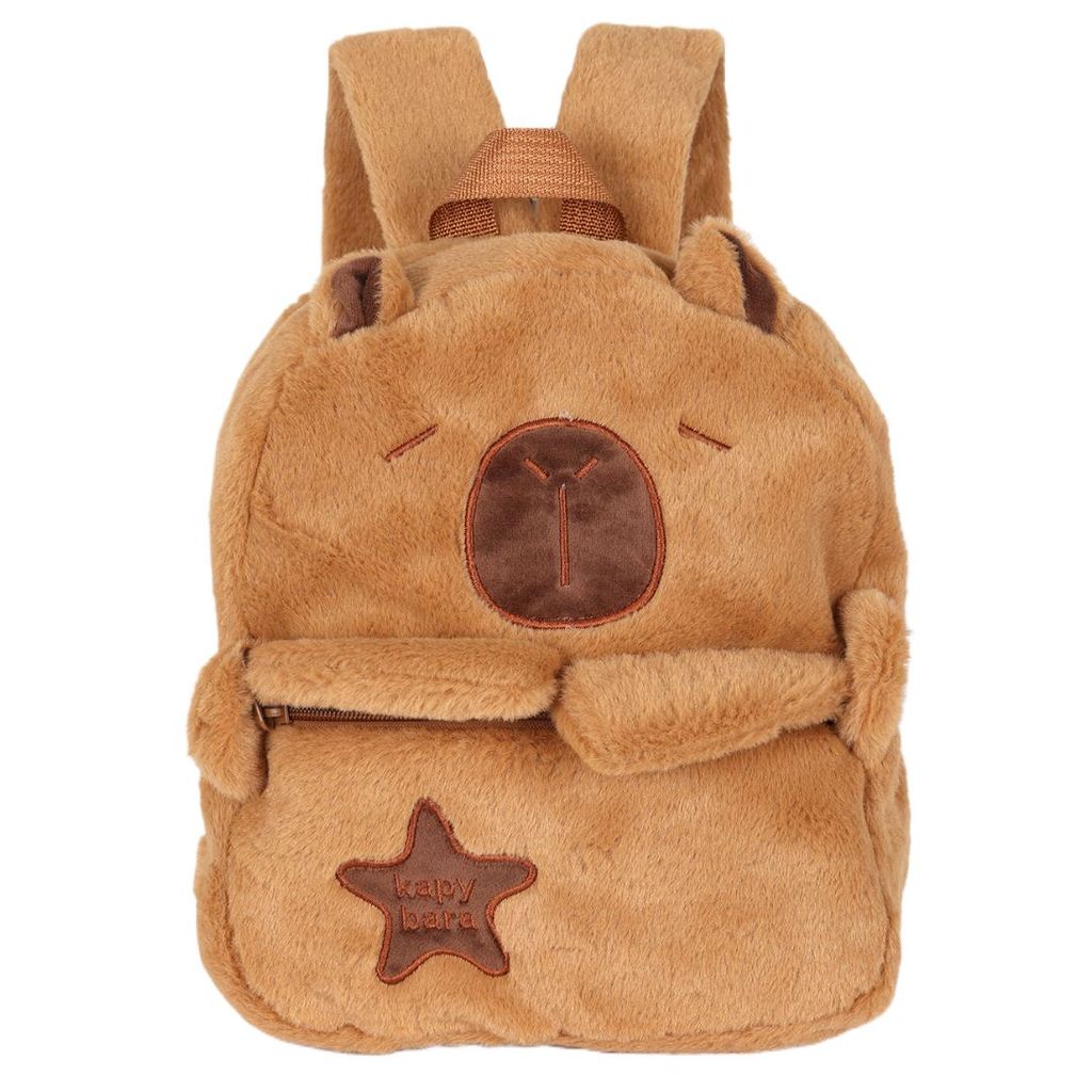 Mochila de Costas Capivara Infantil Peluciada Marrom Escolar Passeio Viagem Criança Macia Estilosa Leve Espaçosa