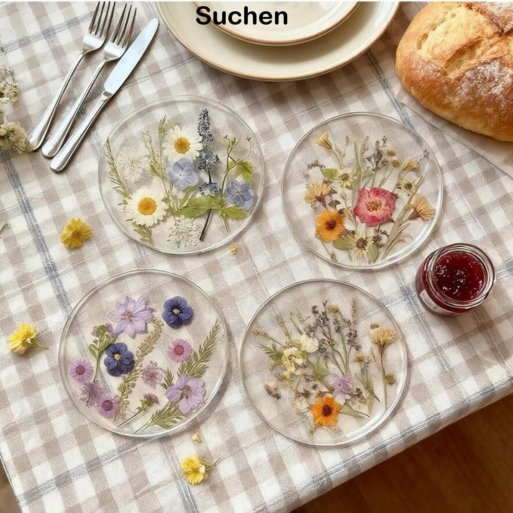 SUCHENBRI 4 Peças De Porta-Copos De Acrílico , Design De Impressão De Flores Silvestres , Plano 2D , Tapete De Copo Colo