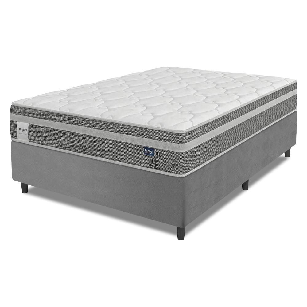 Cama Box Colchão Casal Molas Ensacadas Euro In Up 138x188x64cm Cinza / Branco Probel - Suporta até 110kg por Pessoa