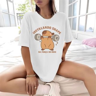 Camiseta Tshirt Oversized 100%Algodão Academia Fitness Gym Treino Musculação Feminina Capivara Fit em Oferta na Shopee