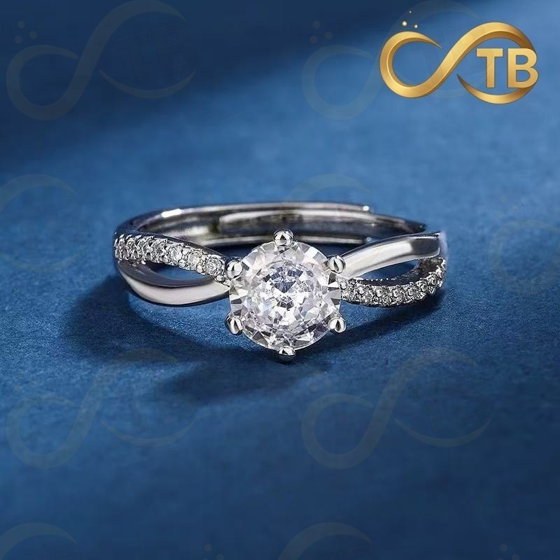 TB Shop Ouro e Prata Anel de Compromisso Diamante Redondo com Zirconias Design Elegante  Presente