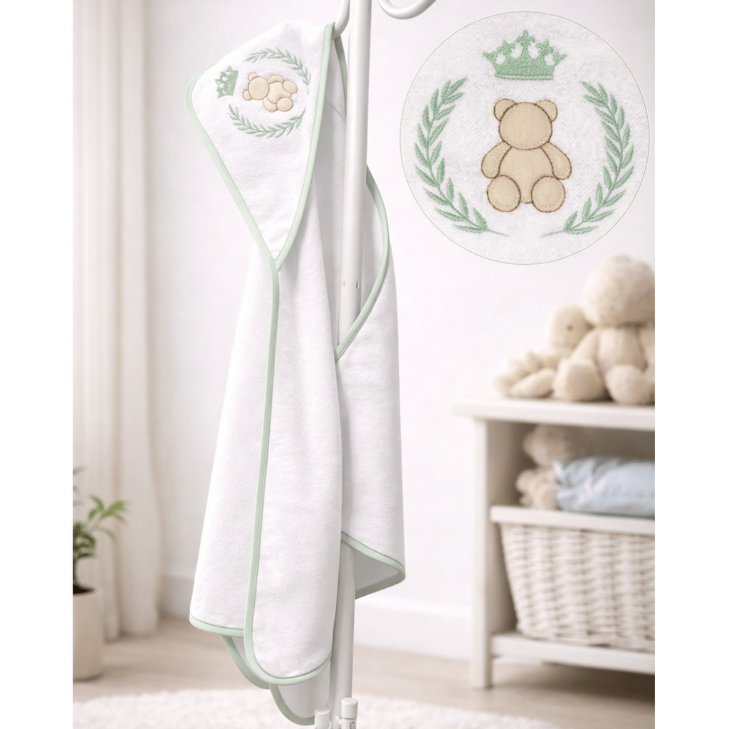 Toalha de Bebê com Capuz Bordada 70x70 cm – Macia e Delicada