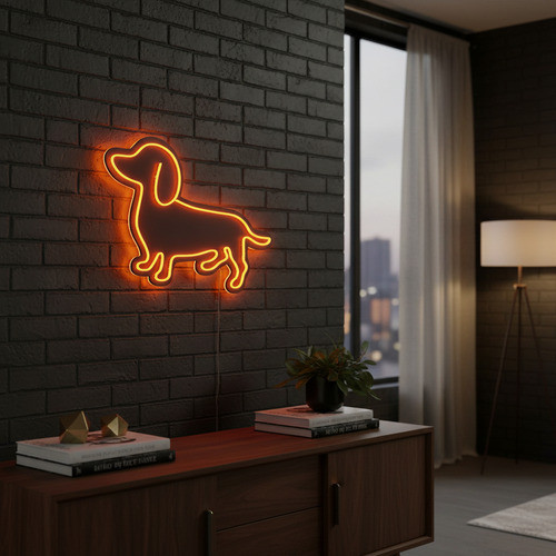 Cachorro Salsicha Led Neon Letreiro Decoração Pet Shop Led Laranja 127/220v