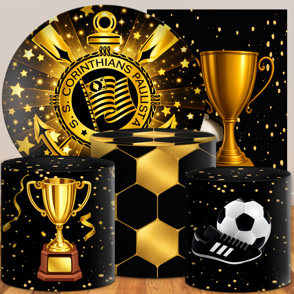 Kit Capas Painel Redondo + Trio Capas Cilindro Futebol Corinthians Dourado em Oferta na Shopee