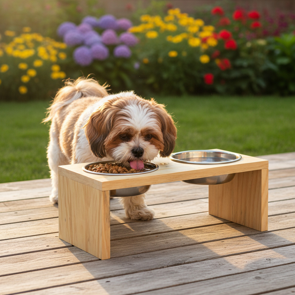 Comedouro e Bebedouro Madeira Pinus e Aluminio pra Cachorro ou Gato em Oferta na Shopee