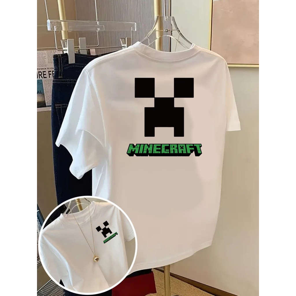 Camiseta Infantil Creeper Camisa 100% Algodão Jogo De Video Game Blusa Mine Craft Juvenil Blocos Verde