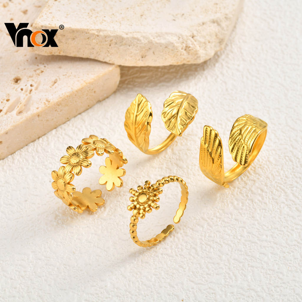 Anel De Ouro Vnox Não Manchado Inoxidável Puro , Dedo Aberto Geométrico Moda Jóias Presente