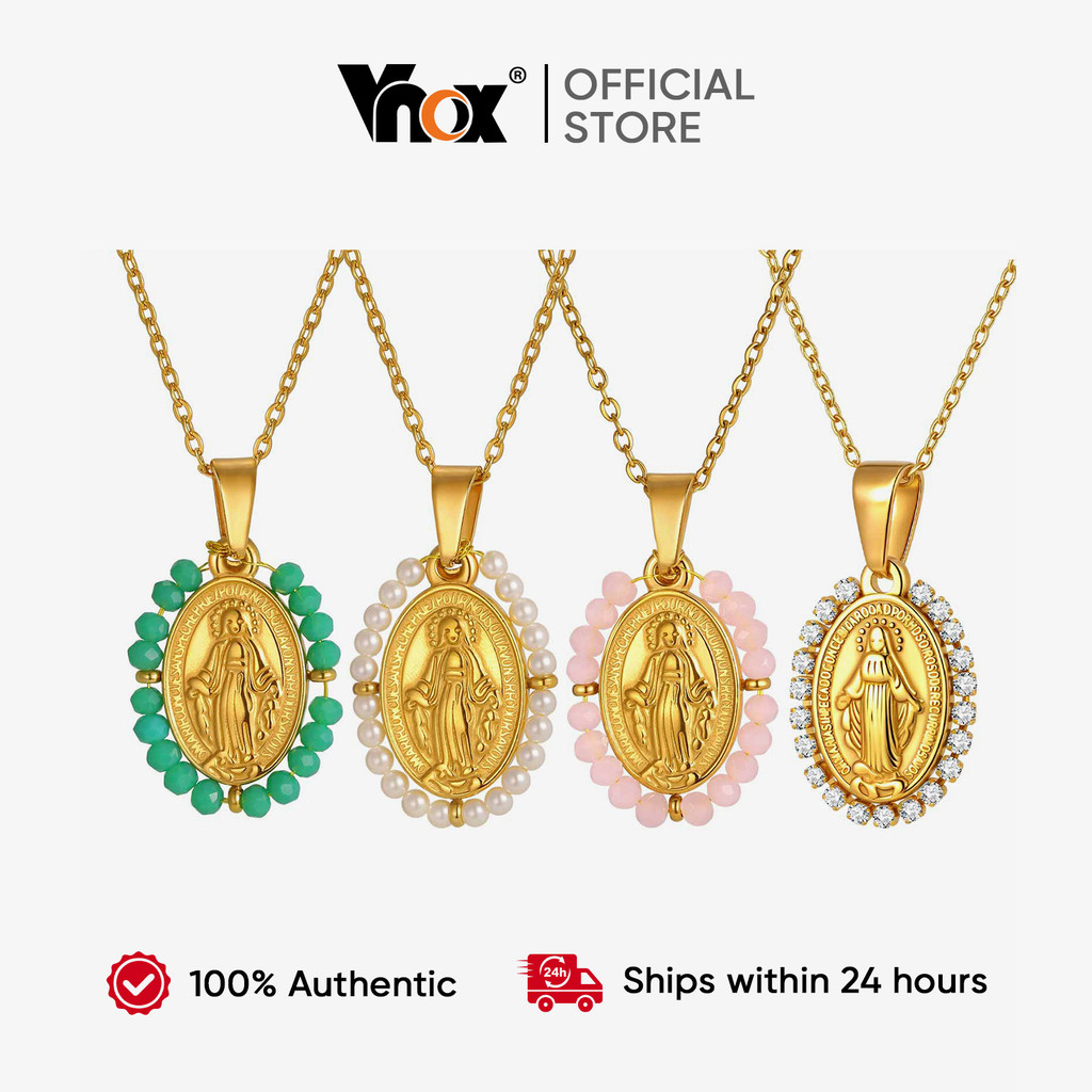 Vnox Ouro Virgem Maria Guadalupe Colar Para Mulheres Homens Aço Inoxidável Amuleto Pingente Colares Religião Oval Jóias em Oferta na Shopee