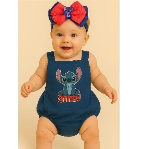 Banho de Sol Stitch Bebê Menina – Fantasia Temática Disney Mesversário e Ensaio Fotográfico