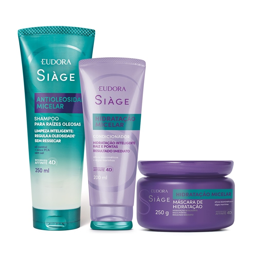 Combo Siàge Hidratação Micelar: Shampoo Anti Oleosidade 250ml + Condicionador 200ml + Máscara Capilar 250g em Oferta na Shopee