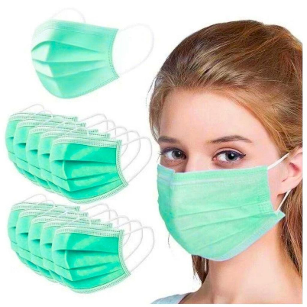 50 Máscara Cirúrgica Descartável Tripla Proteção com Elástico Clip Nasal Verde com 50 unidades para Clinicas, Médicos