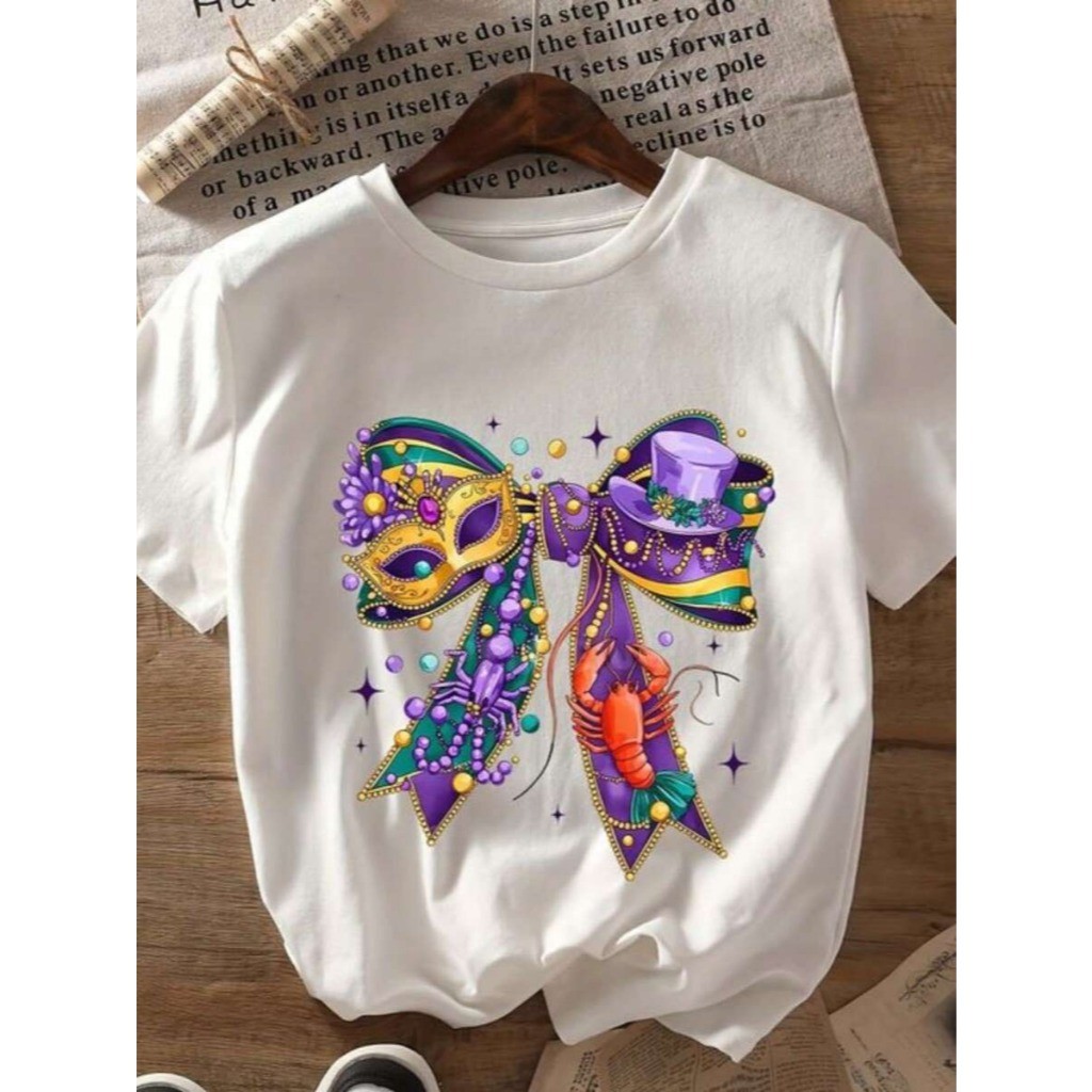 Camiseta feminina delicada divertida Carnaval 2026 tecido leve fresco confortável looks 100% algodão