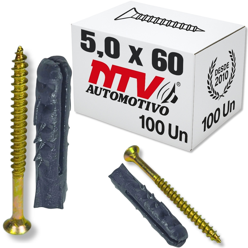 KIT 100 PARAFUSOS MADEIRA MDF PHILIPS CHIPBOARD 5,0X60 + 100 BUCHAS M8