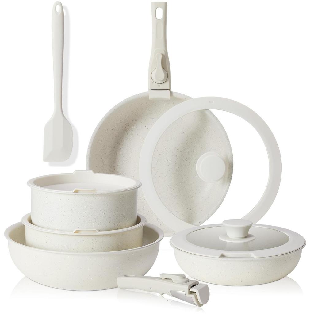 Conjunto de Panelas e Frigideiras SweetFurniture 12 Peças Antiaderente - Conjunto de Utensílios de Cozinha com Cabo Dest