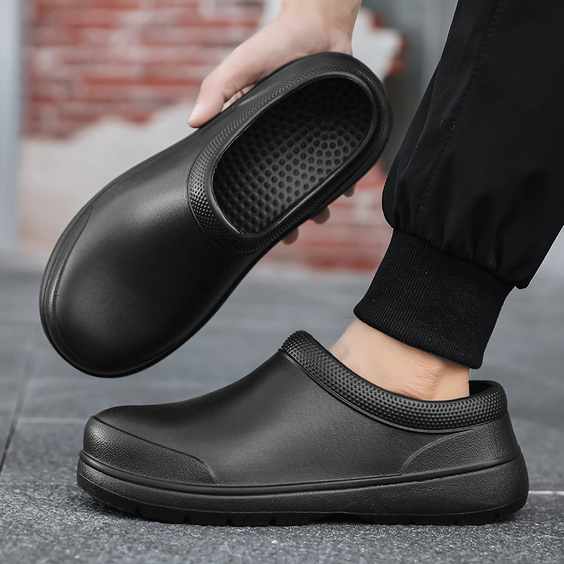 Imagem Sapatos de Chuva Planos Masculinos Tamanho Grande EVA Macios e à Prova de Óleo para Chef