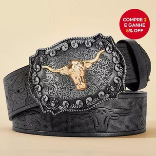 Cinto Ocidental Masculino Estilo Cowboy De Couro Sintético Preto Com Detalhes Em Relevo Fivela De Li