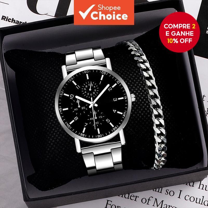 Relógio Masculino De Quartzo De Aço Inoxidável Keglect : Conjunto Minimalista De Mostrador Redondo E Pulseira (Caixa Não em Oferta na Shopee