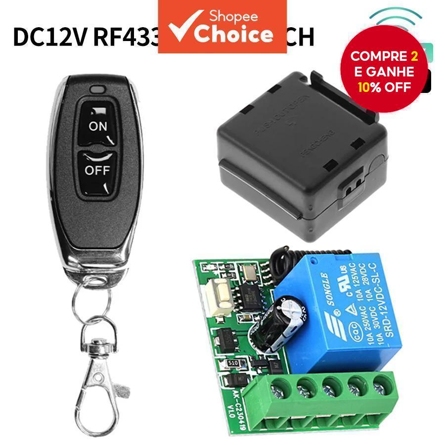 Interruptor de Controle Remoto Sem Fio 433Mhz 12V 1CH RF 10A Receptor de Relé e Transmissor 2CH Para Fechadura em Oferta na Shopee