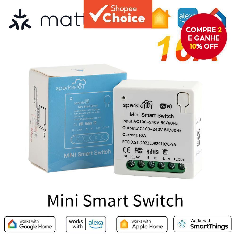 1 peça Matter 16A WiFi mini Interruptor Inteligente Passagem Desconexão Dupla Tomada de Controle Remoto Temporizador