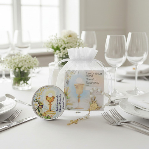 Lembrancinha Primeira Eucaristia Porta Terço Mini Tercinho + Saquinho Organza