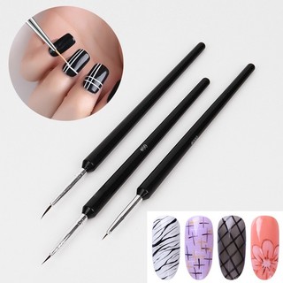 Kit 3 Pinceis Ponta Fina Decoração Unhas - Alongamento  Esmalte  Nail Art Acrigel Fibra