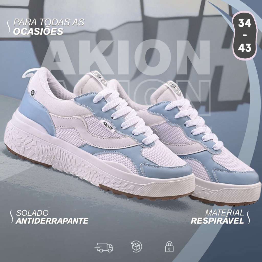Tênis Akion Feminino Preto Branco Street Casual Old School 34 ao 43 - Oferta Relâmpago