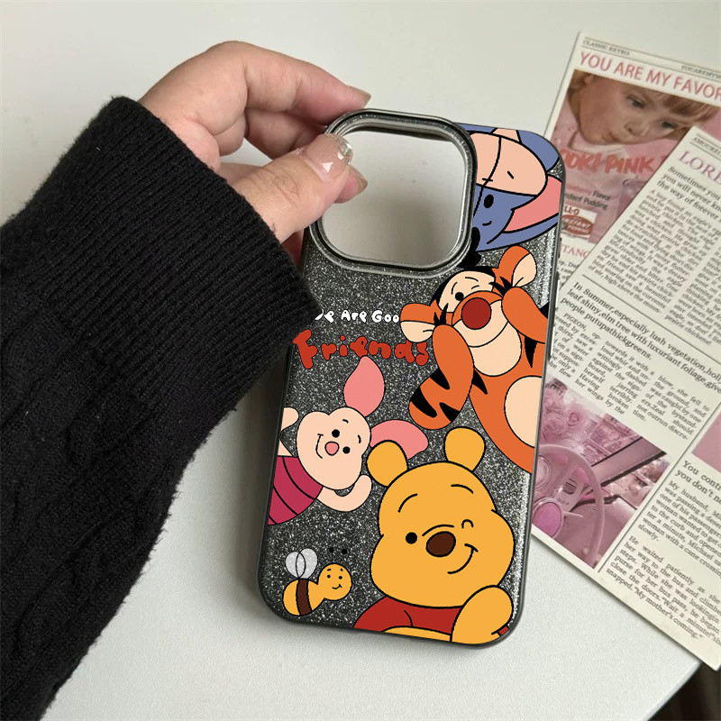 Capa Para iPhone 17 Pro Max 17Air 16 15 13 11 14 12 11 Xs XR Glitter Caso Doce Cor Winnie the Pooh Uyicase em Oferta na Shopee