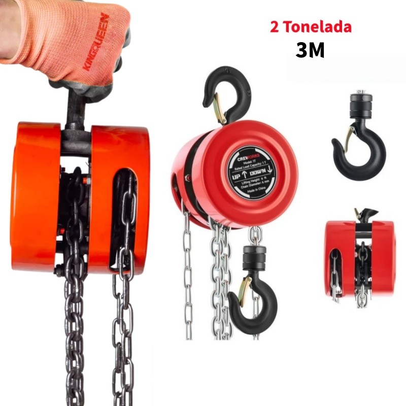 Talha Manual 2 Tonelada Corrente 3m 1000kg Com Freio