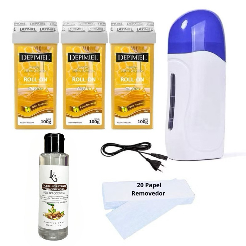 KIT Aparelho Aquecedor De Cera Quente Roll On + 3 Refil De Ceras Roll on - N°9